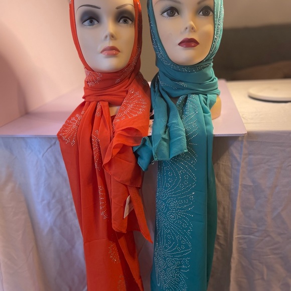 Orange and light green Romantic chiffon scarf with Rhinestone Shawl - Picture 9 of 16